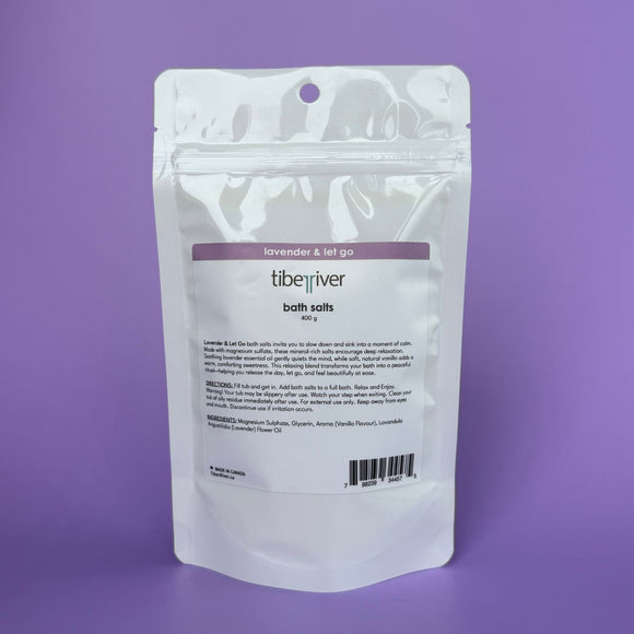 Tiberiver bath salts packaging on a purple background