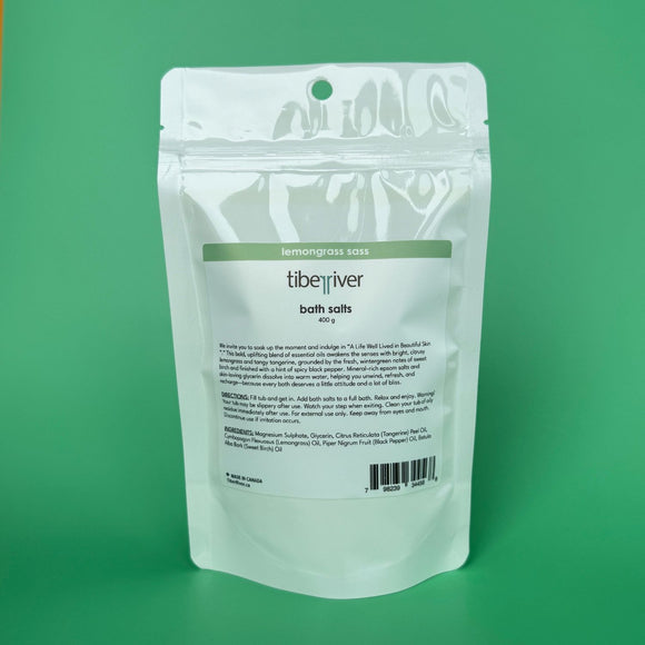 Tibetiver bath salts packaging on a green background
