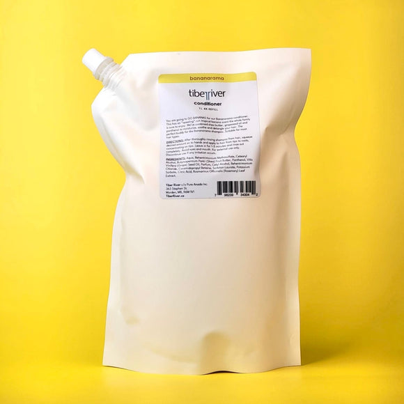 White plastic pouch with a label on a yellow background